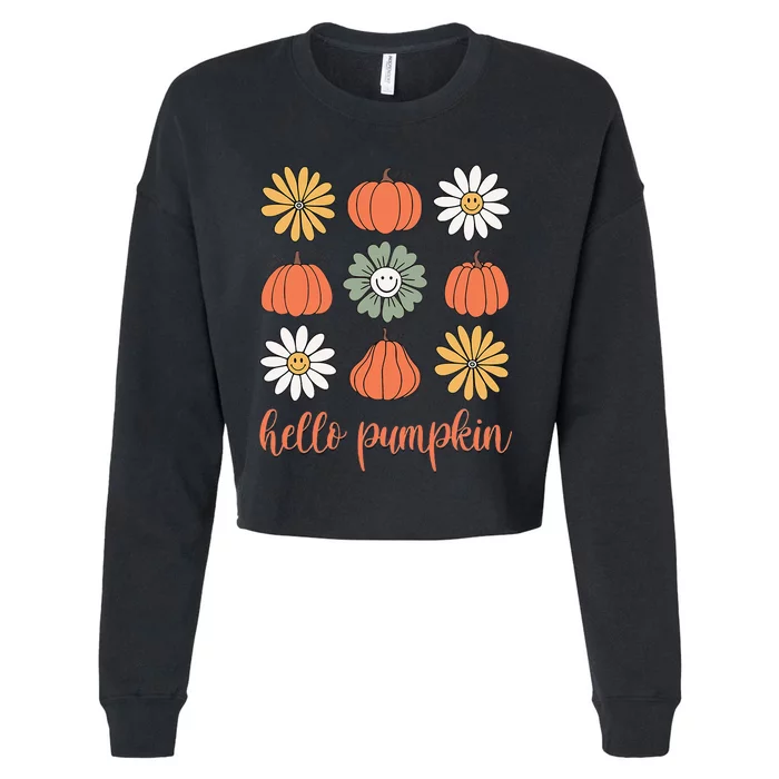 Retro Pumpkins & Daisies Cropped Pullover Crew