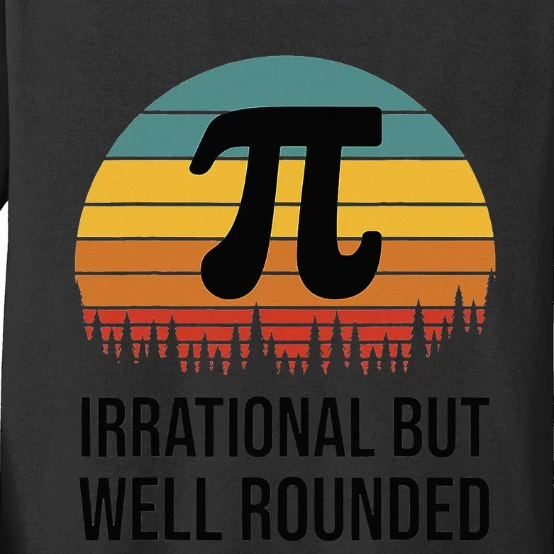 Retro Pi Day Funny Math Equation Irrational But Well Rounded Kids Long Sleeve Shirt