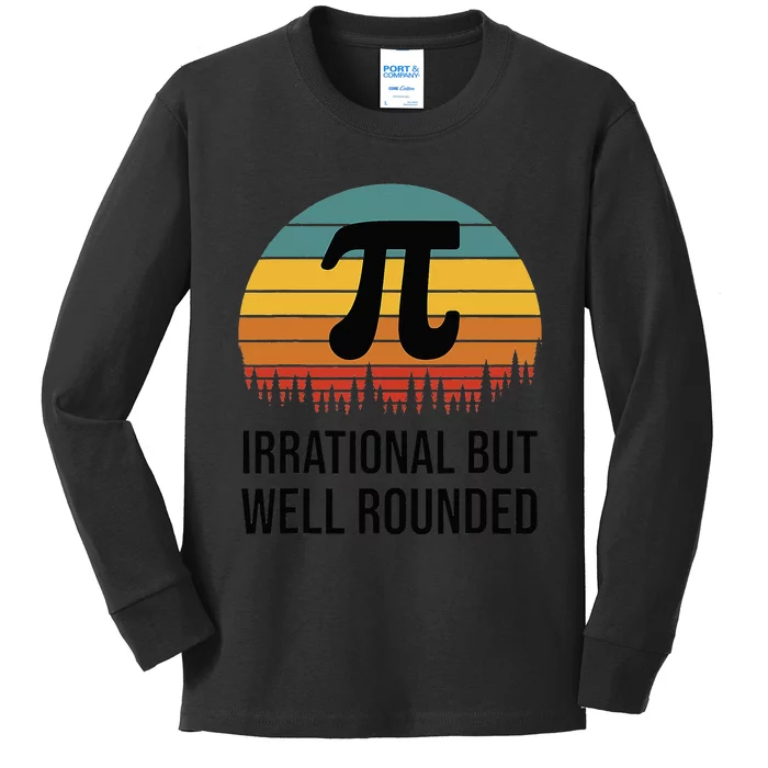 Retro Pi Day Funny Math Equation Irrational But Well Rounded Kids Long Sleeve Shirt