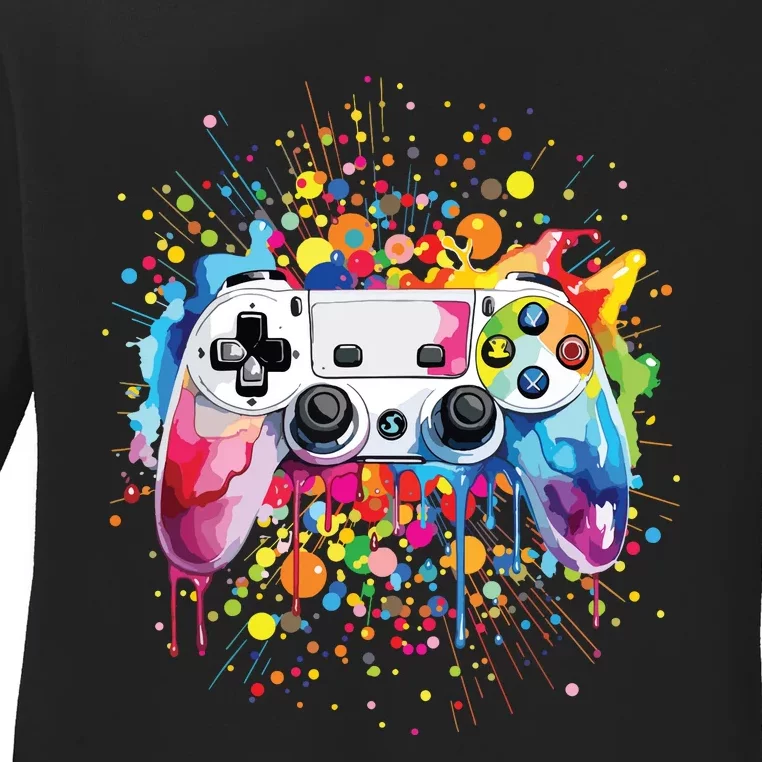 Retro Polka Dots Gaming Controller Video Gamers Dot Day Ladies Long Sleeve Shirt