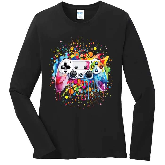 Retro Polka Dots Gaming Controller Video Gamers Dot Day Ladies Long Sleeve Shirt