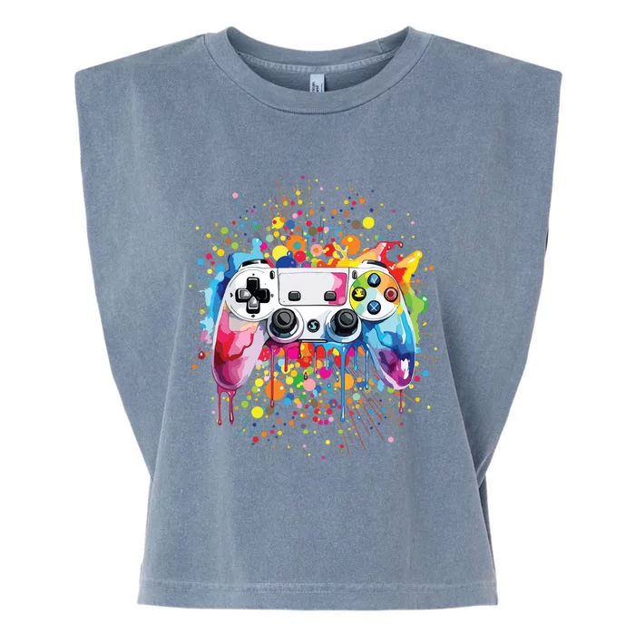 Retro Polka Dots Gaming Controller Video Gamers Dot Day Garment-Dyed Women's Muscle Tee