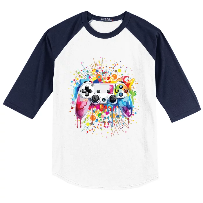 Retro Polka Dots Gaming Controller Video Gamers Dot Day Baseball Sleeve Shirt