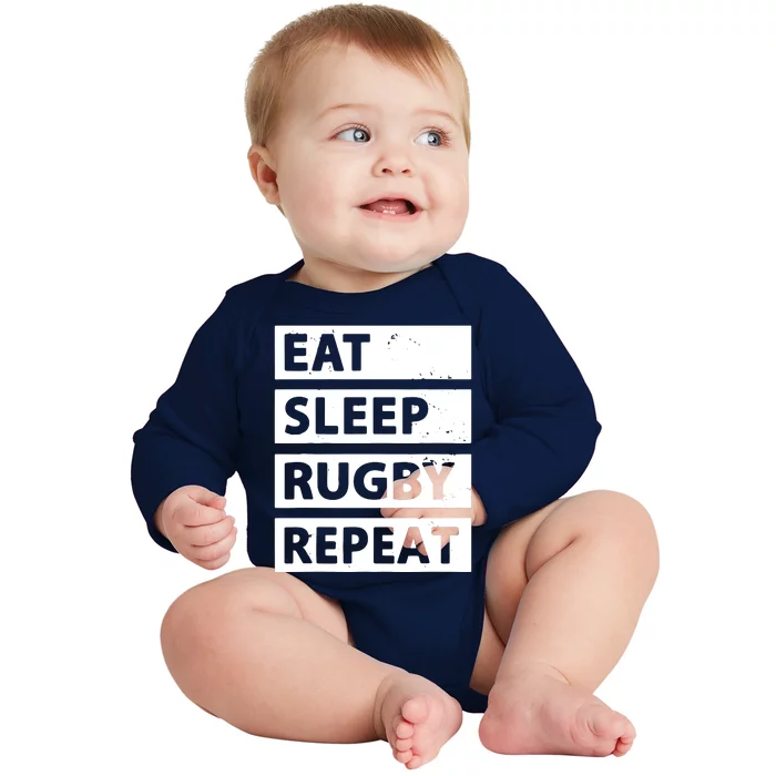 Rugby Player Eat Sleep Rugby Repeat Funny Rugby Baby Long Sleeve Bodysuit