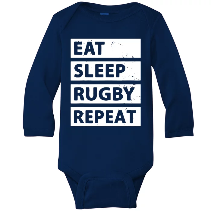 Rugby Player Eat Sleep Rugby Repeat Funny Rugby Baby Long Sleeve Bodysuit