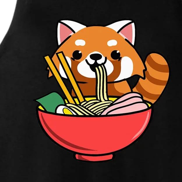 Red Panda Eating Ramen Ladies Tri-Blend Wicking Tank