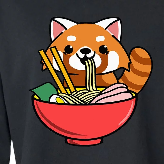 Red Panda Eating Ramen Cropped Pullover Crew