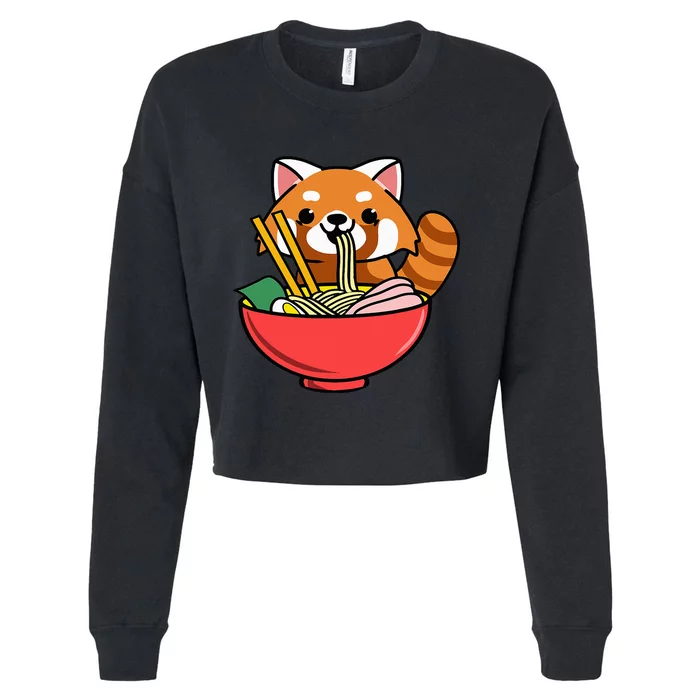 Red Panda Eating Ramen Cropped Pullover Crew