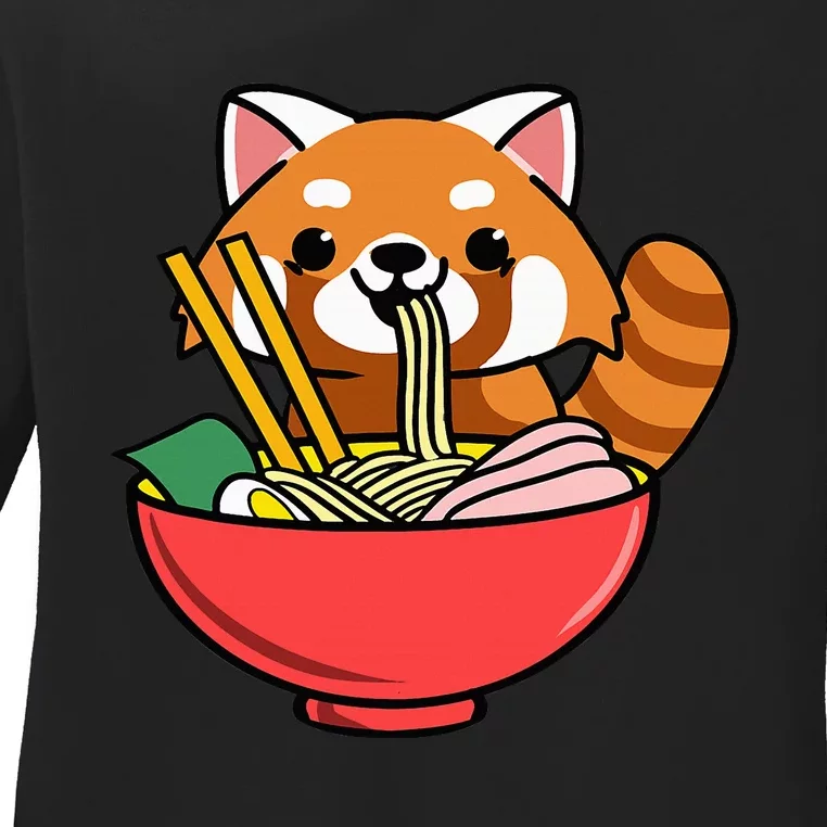 Red Panda Eating Ramen Ladies Long Sleeve Shirt