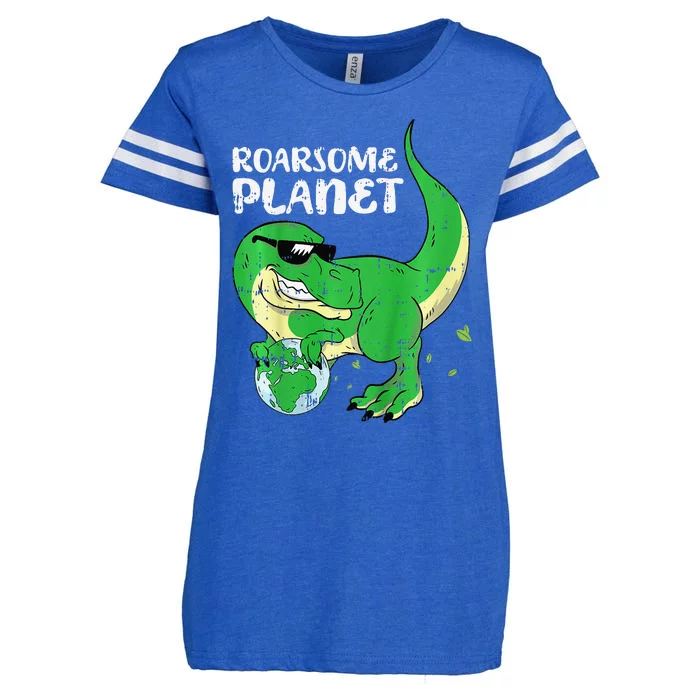 Roaring Planet Earth Day Environmental Dinosaur Enza Ladies Jersey Football T-Shirt