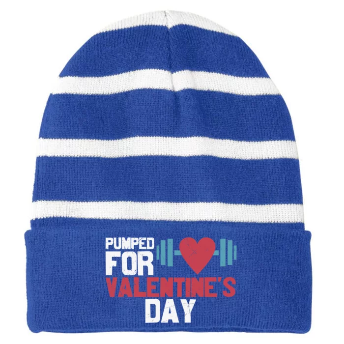 Retro Pumped For Funny Valentines Day Gym Workout Fitness Gift Striped Beanie with Solid Band