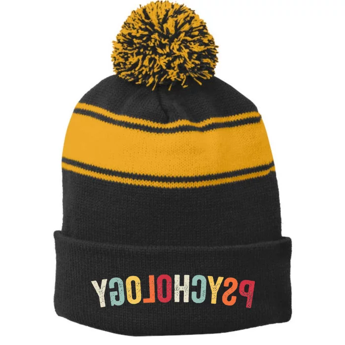 Reverse Psychology Funny Sarcastic Humor Vintage Retro Stripe Pom Pom Beanie