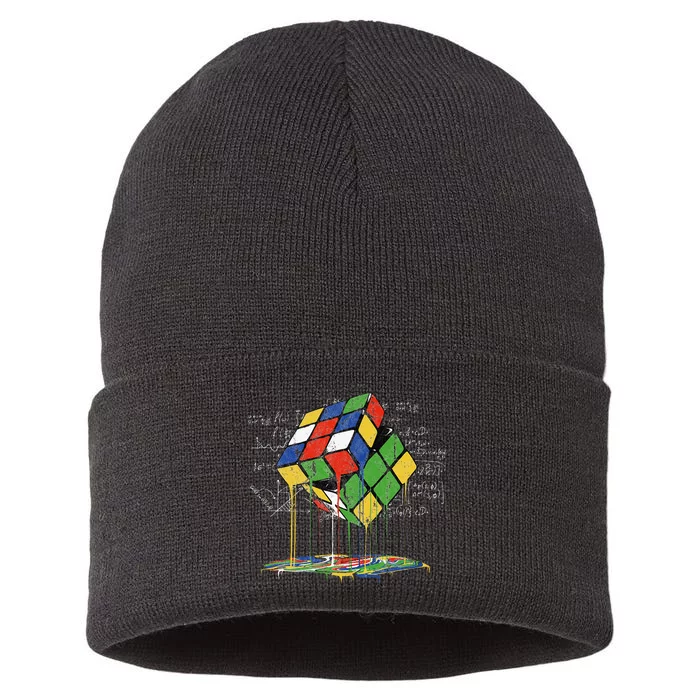 Retro Puzzle for Young Math Enthusiasts Melting Cube Speed Sustainable Knit Beanie