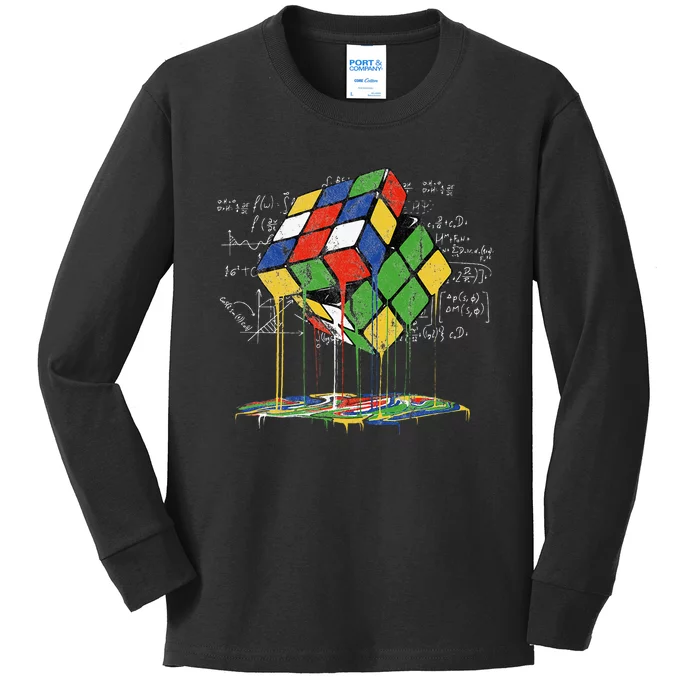 Retro Puzzle for Young Math Enthusiasts Melting Cube Speed Kids Long Sleeve Shirt