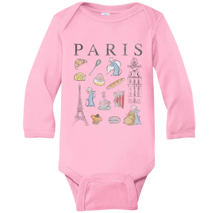 Ratatouille Paris Food & Places Collage Baby Long Sleeve Bodysuit