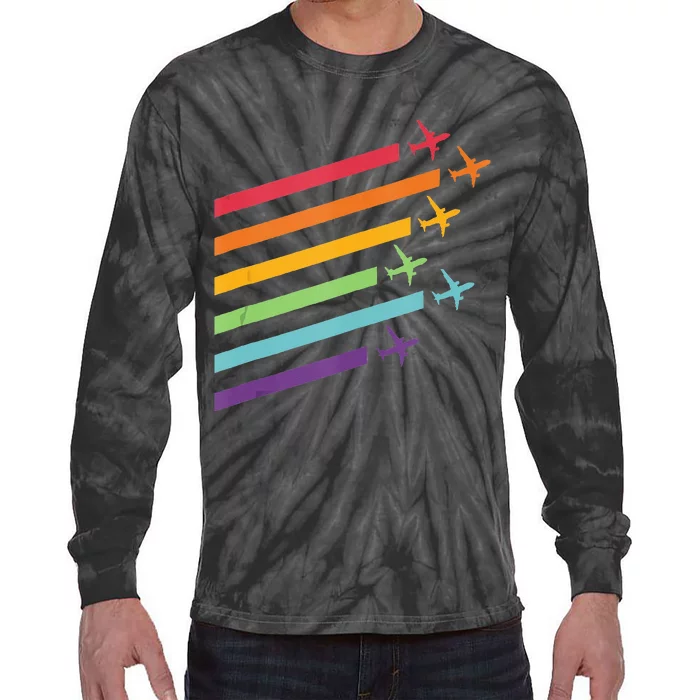 Rainbow Pride Flight Attendant Pilot LGBTQ Tie-Dye Long Sleeve Shirt