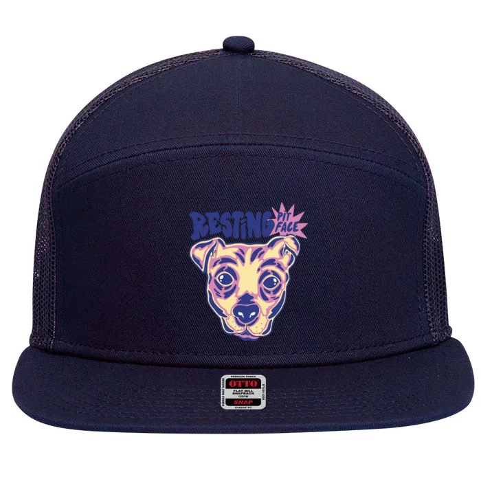 Resting Pit Face Funny Pit Bull Dog 7 Panel Mesh Trucker Snapback Hat