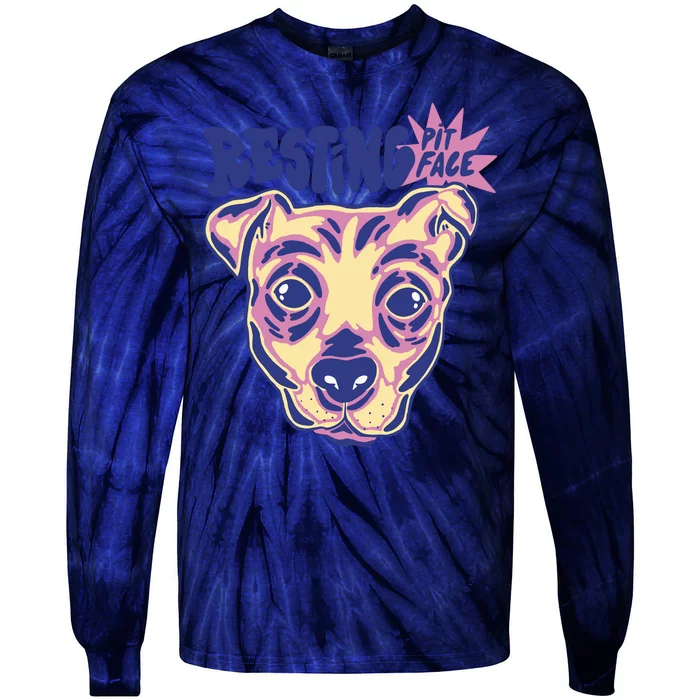 Resting Pit Face Funny Pit Bull Dog Tie-Dye Long Sleeve Shirt