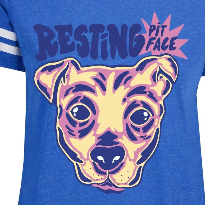 Resting Pit Face Funny Pit Bull Dog Enza Ladies Jersey Football T-Shirt