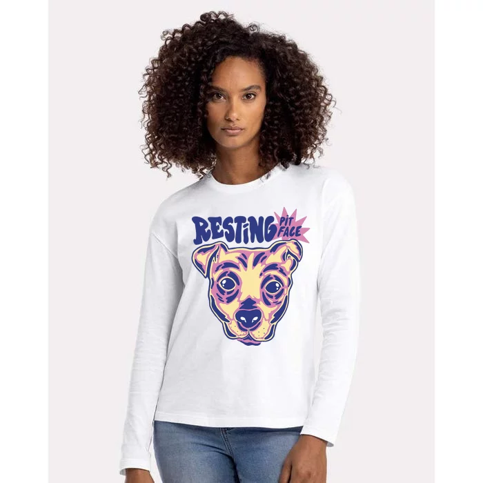 Resting Pit Face Funny Pit Bull Dog Womens Cotton Relaxed Long Sleeve T-Shirt