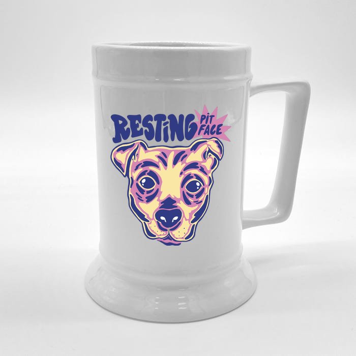 Resting Pit Face Funny Pit Bull Dog Front & Back Beer Stein