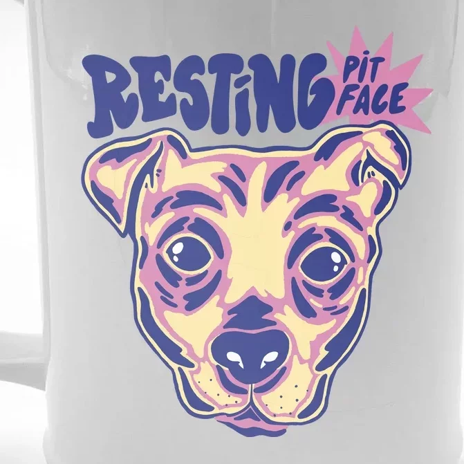 Resting Pit Face Funny Pit Bull Dog Front & Back Beer Stein