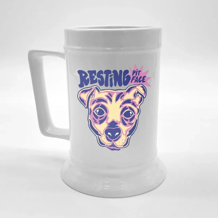 Resting Pit Face Funny Pit Bull Dog Front & Back Beer Stein