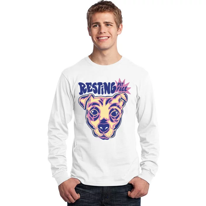 Resting Pit Face Funny Pit Bull Dog Tall Long Sleeve T-Shirt