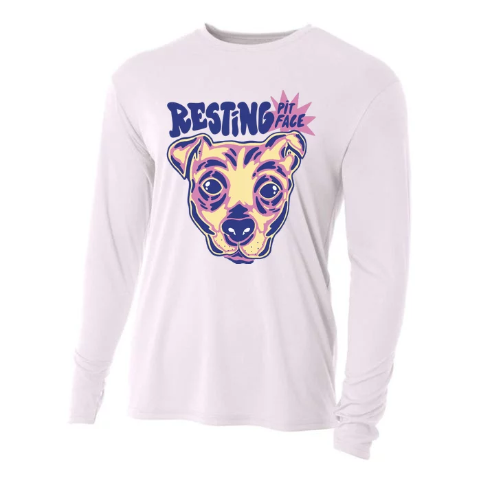 Resting Pit Face Funny Pit Bull Dog Cooling Performance Long Sleeve Crew