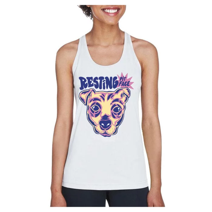 Resting Pit Face Funny Pit Bull Dog Women's Racerback Tank