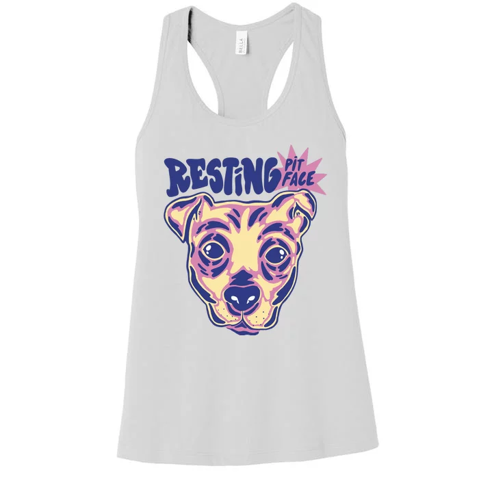 Resting Pit Face Funny Pit Bull Dog Women's Racerback Tank