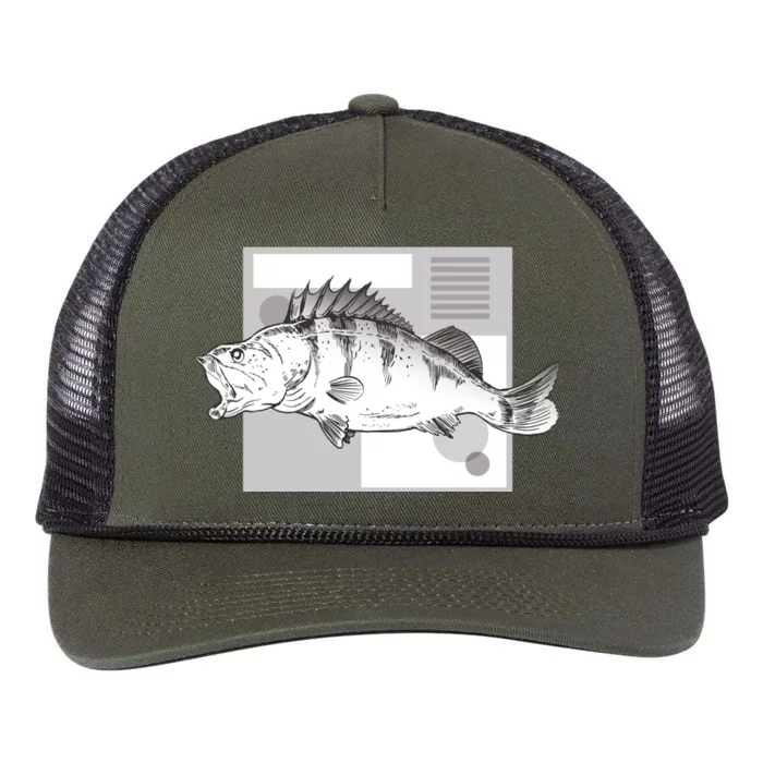 River Perch Fish Sketch Retro Rope Trucker Hat Cap