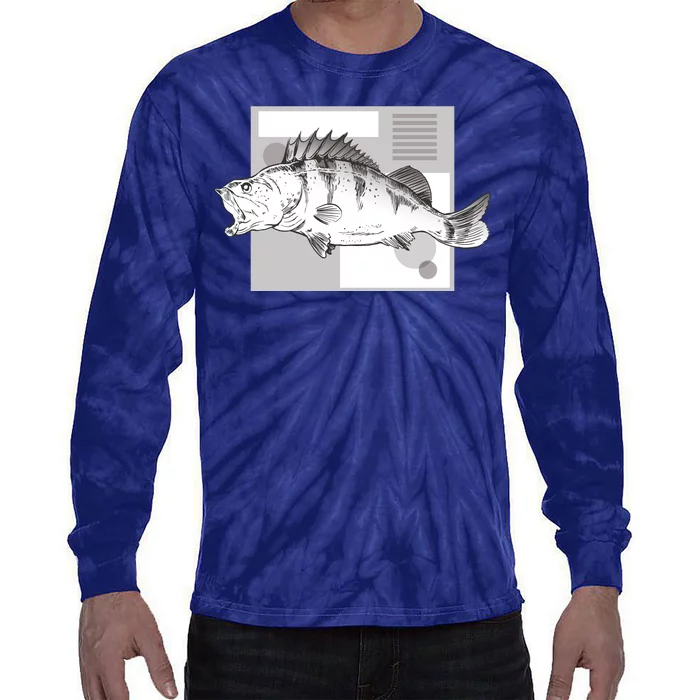 River Perch Fish Sketch Tie-Dye Long Sleeve Shirt