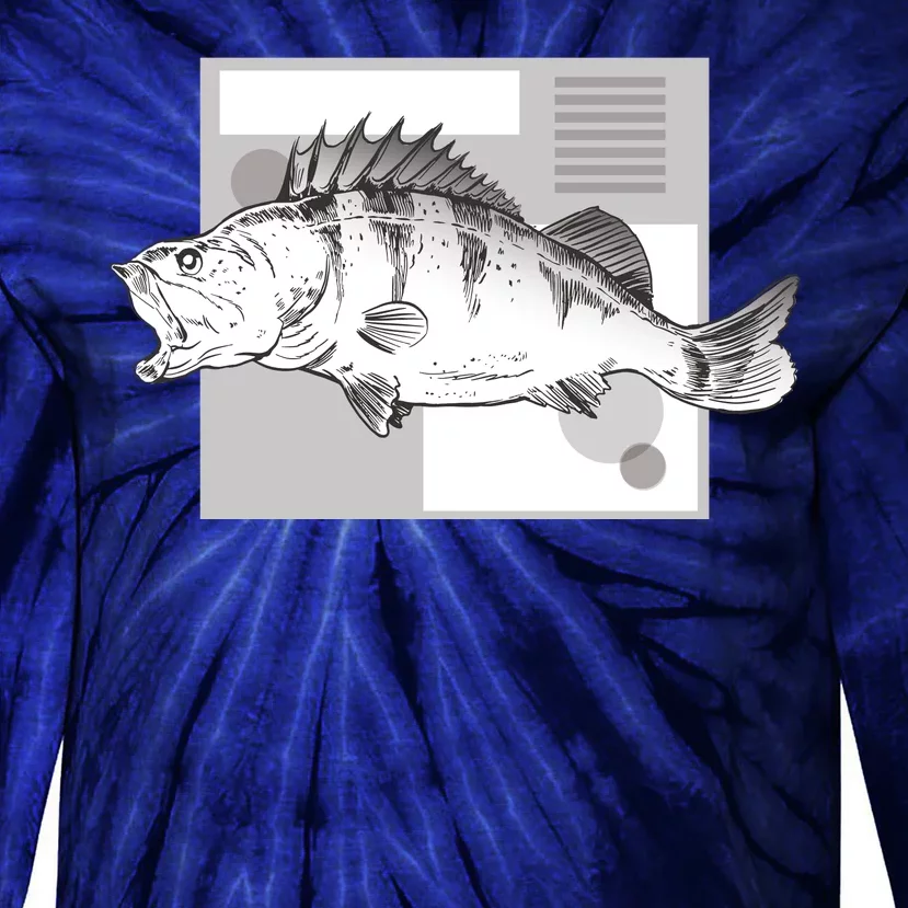 River Perch Fish Sketch Tie-Dye Long Sleeve Shirt