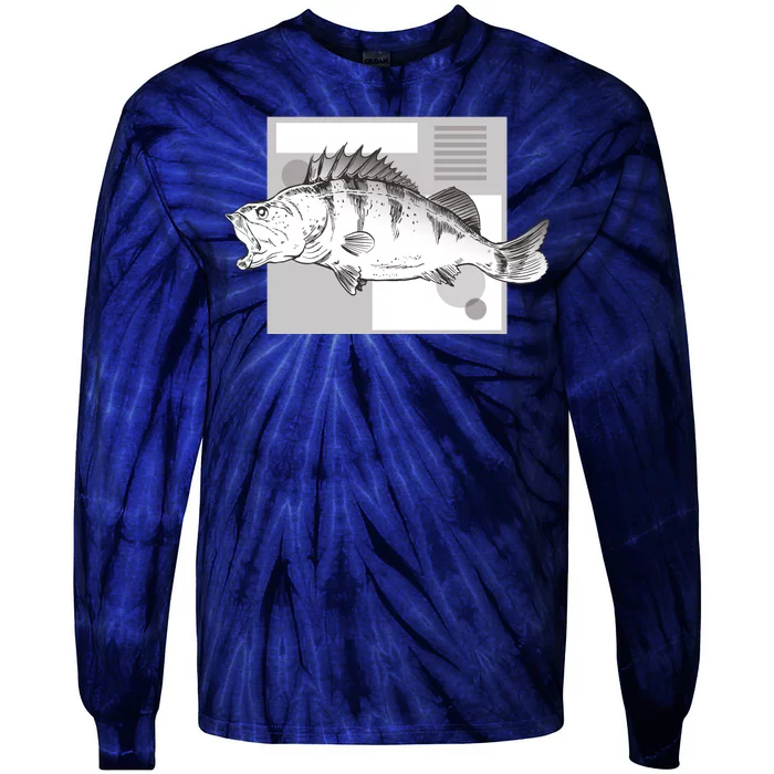 River Perch Fish Sketch Tie-Dye Long Sleeve Shirt