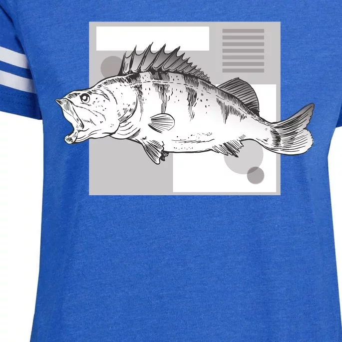 River Perch Fish Sketch Enza Ladies Jersey Football T-Shirt