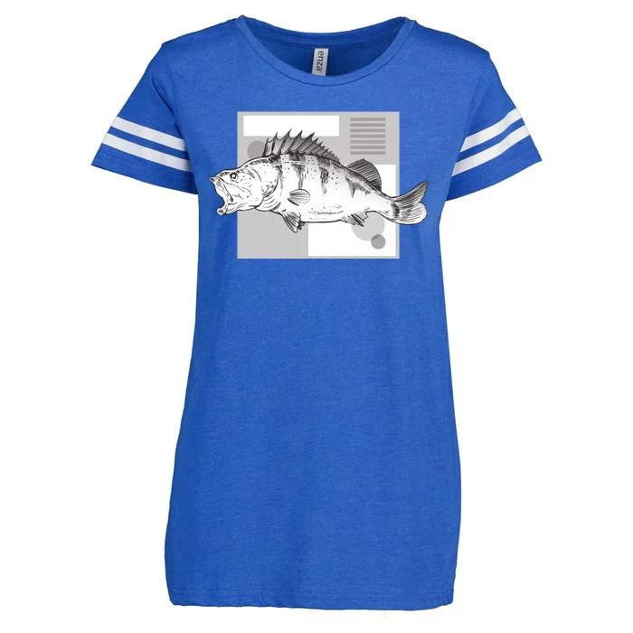 River Perch Fish Sketch Enza Ladies Jersey Football T-Shirt