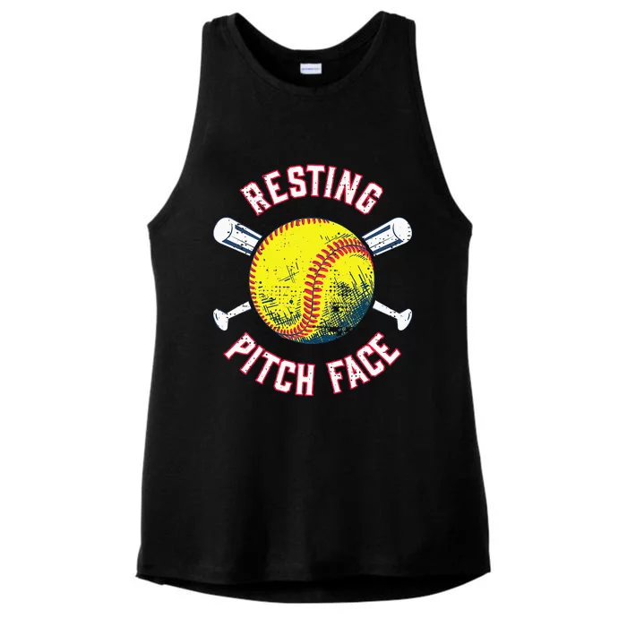 Resting Pitch Face Softball Ladies Tri-Blend Wicking Tank