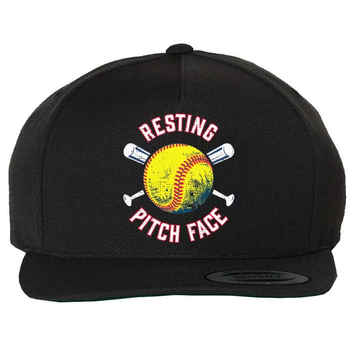 Resting Pitch Face Softball Wool Snapback Cap