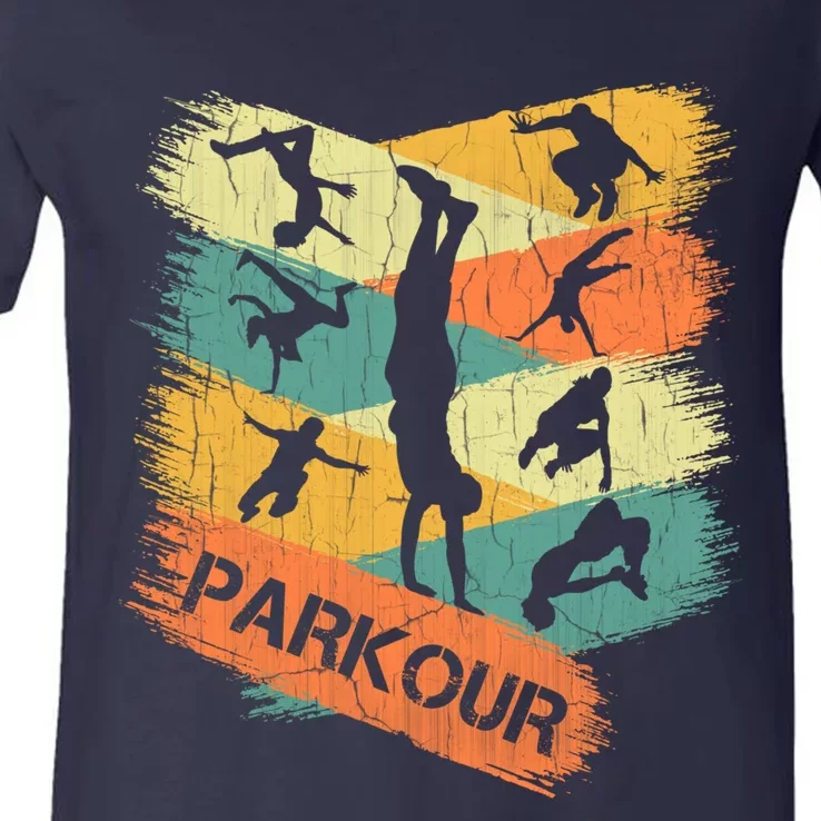 Retro Parkour For Boy Silhouette Vintage Free Running V-Neck T-Shirt