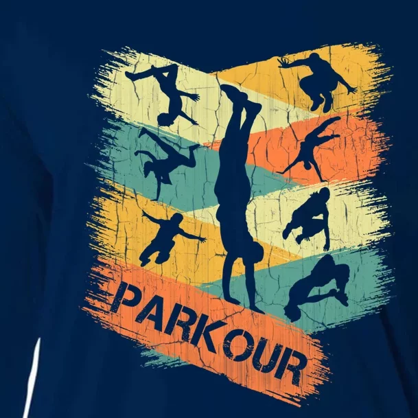 Retro Parkour For Boy Silhouette Vintage Free Running Cooling Performance Long Sleeve Crew