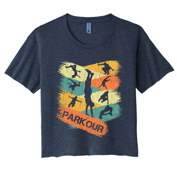 Retro Parkour For Boy Silhouette Vintage Free Running Women's Crop Top Tee