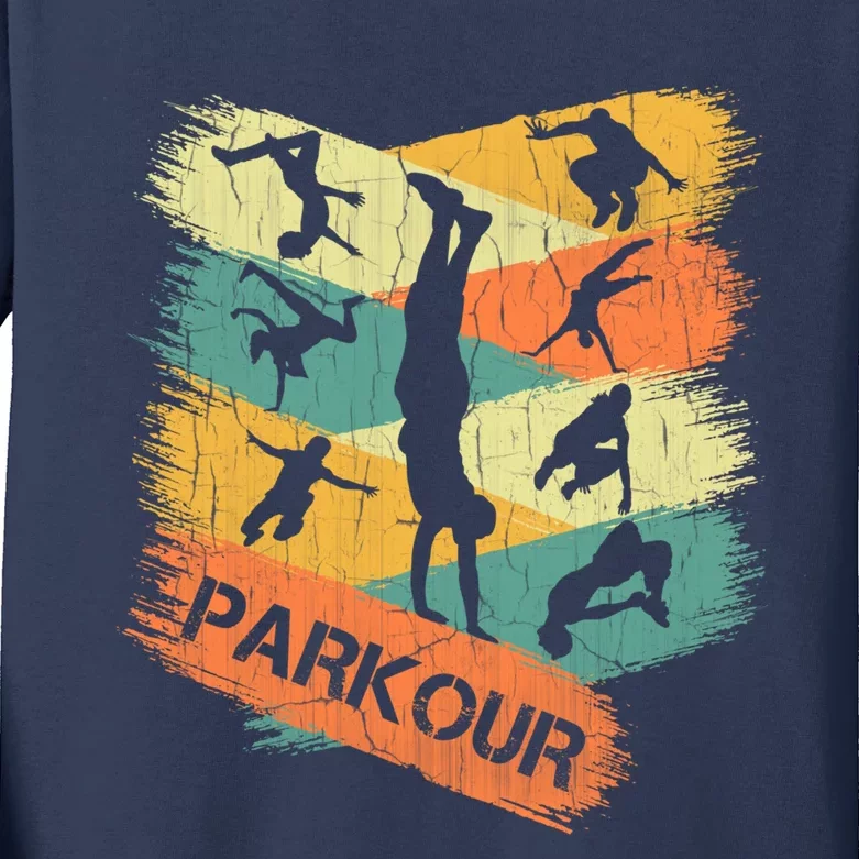 Retro Parkour For Boy Silhouette Vintage Free Running Kids Long Sleeve Shirt