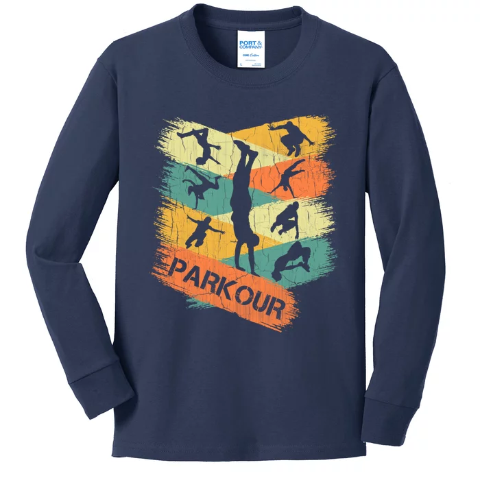 Retro Parkour For Boy Silhouette Vintage Free Running Kids Long Sleeve Shirt