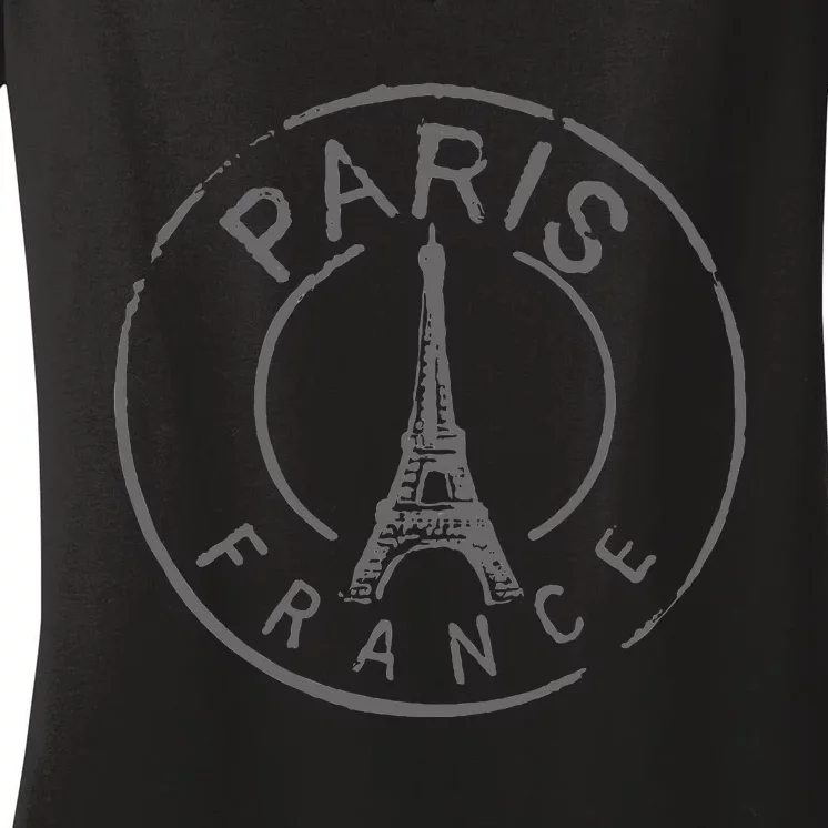 Retro Paris France Eiffel Tower Love Women's V-Neck T-Shirt