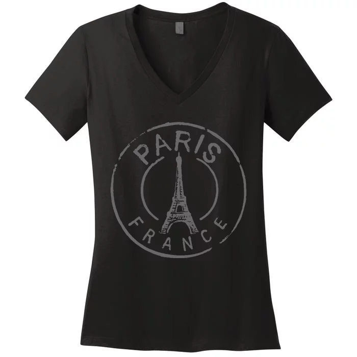 Retro Paris France Eiffel Tower Love Women's V-Neck T-Shirt