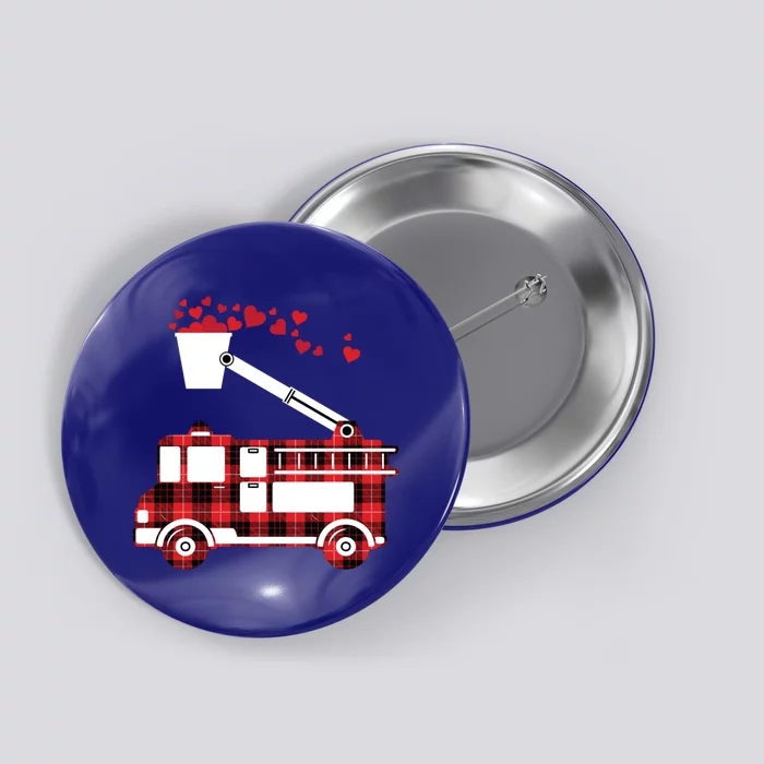 Red Plaid Fire Truck Funny Fire Valentines Day Gift Button