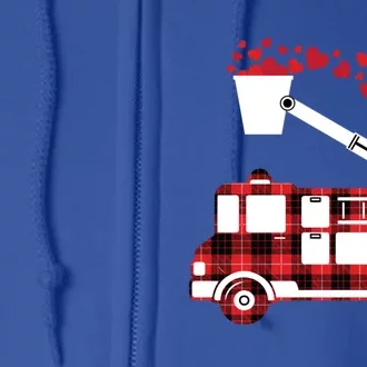 Red Plaid Fire Truck Funny Fire Valentines Day Gift Full Zip Hoodie