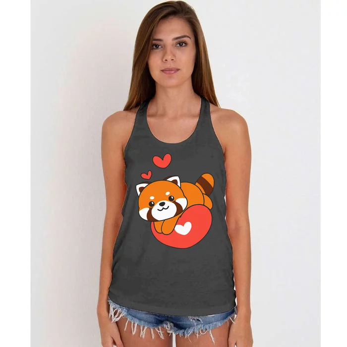 Red Panda For ValentineS Day Cute Animals With Hearts Women's Knotted Racerback Tank