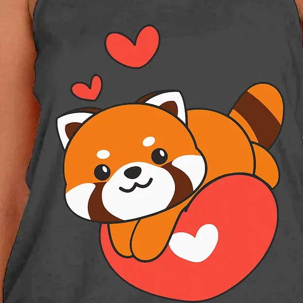 Red Panda For ValentineS Day Cute Animals With Hearts Women's Knotted Racerback Tank